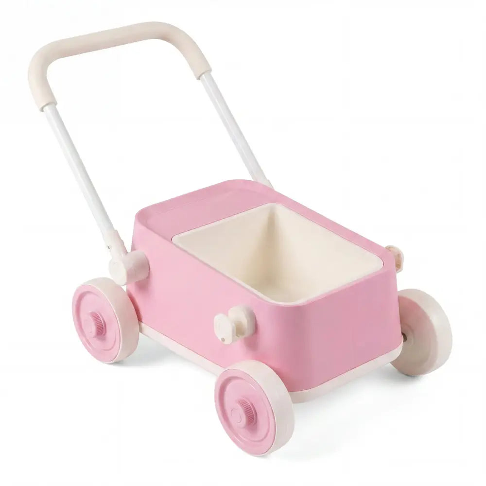 Baby Push Walker with Wheels and Foldable Handlebar and Storage Basket-Pink - Pink - Baby Activity