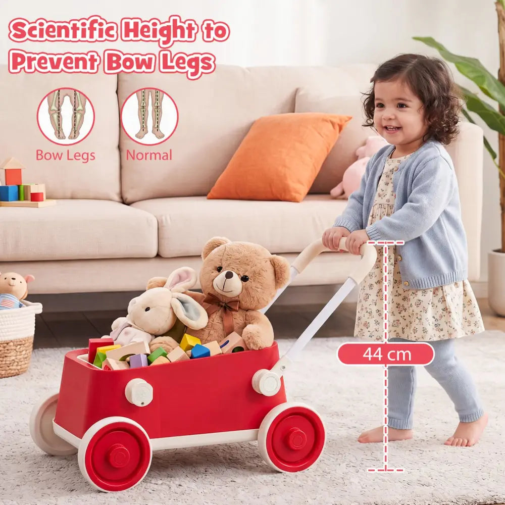 Baby Push Walker with Wheels and Foldable Handlebar and Storage Basket-Red - Red - Baby Activity