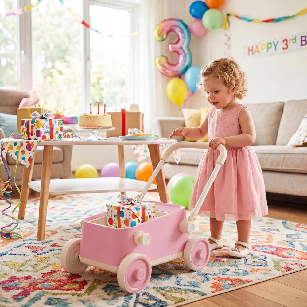 Baby Push Walker with Wheels and Foldable Handlebar and Storage Basket-Pink - Pink - Baby Activity