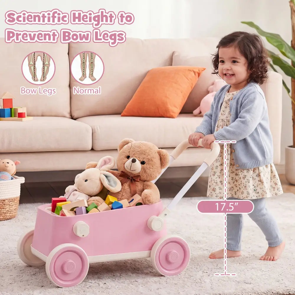 Baby Push Walker with Wheels and Foldable Handlebar and Storage Basket-Pink - Pink - Baby Activity