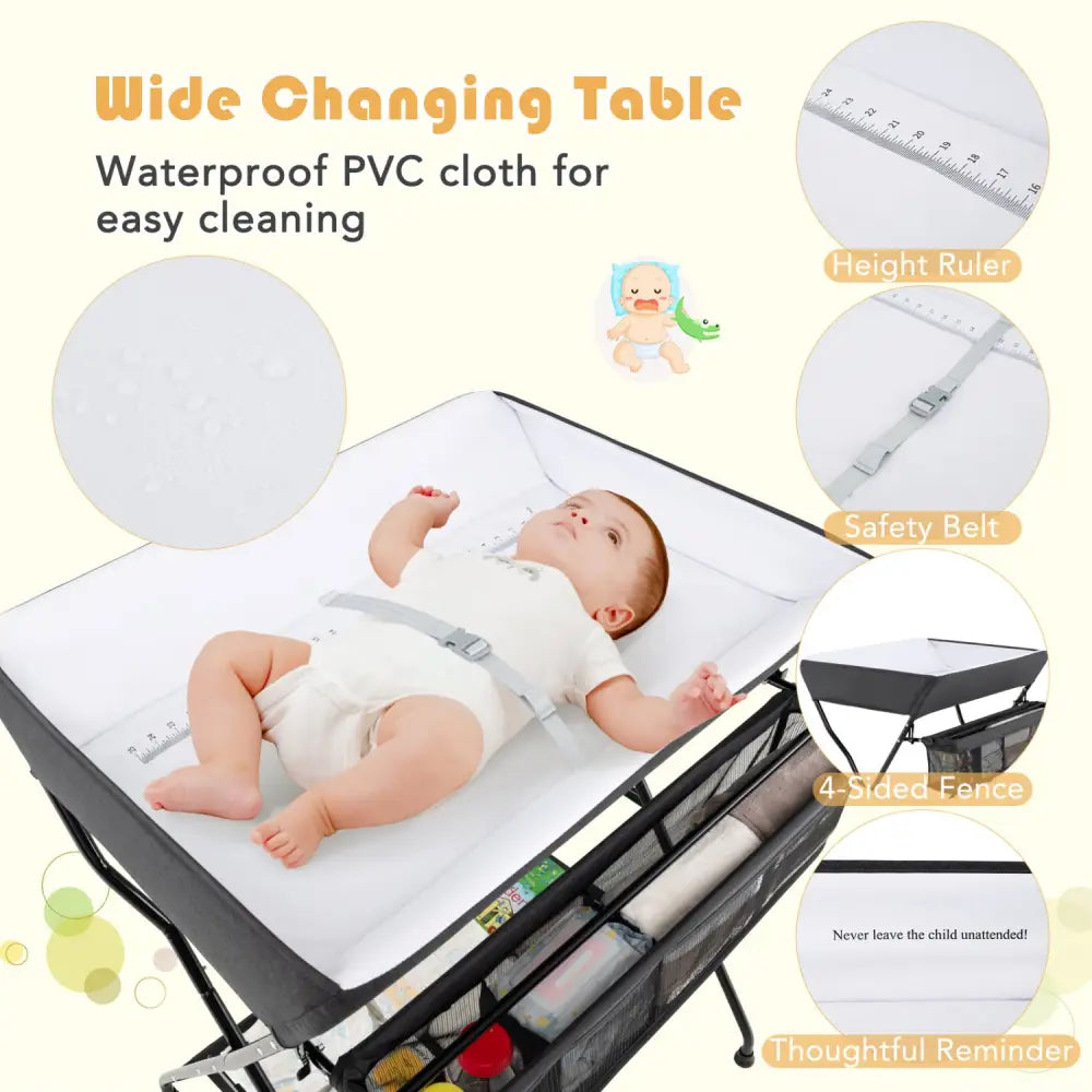 Baby Storage Folding Diaper Changing Table-Black - Black - Changing Tables