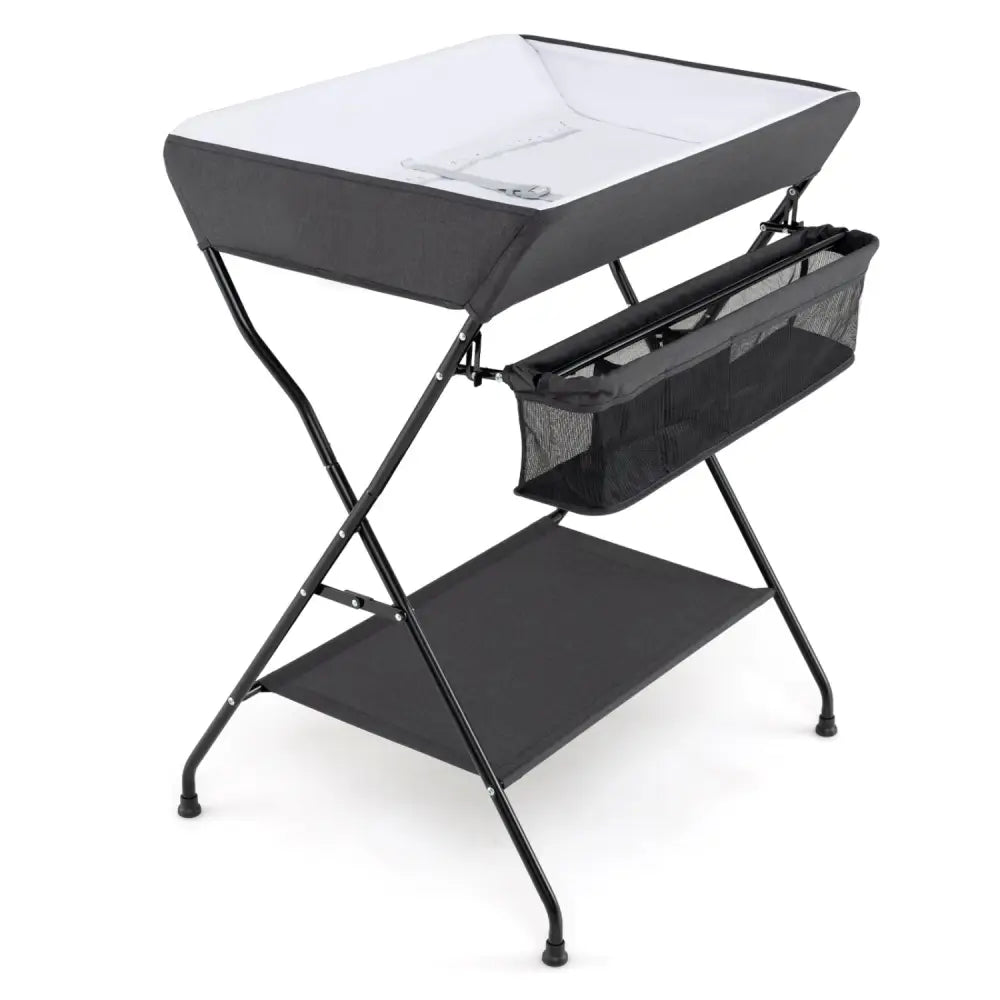 Baby Storage Folding Diaper Changing Table-Black - Black - Changing Tables