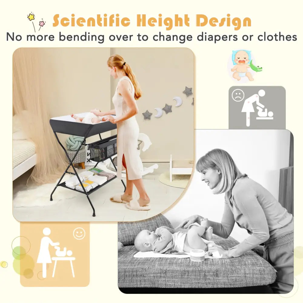 Baby Storage Folding Diaper Changing Table-Black - Black - Changing Tables