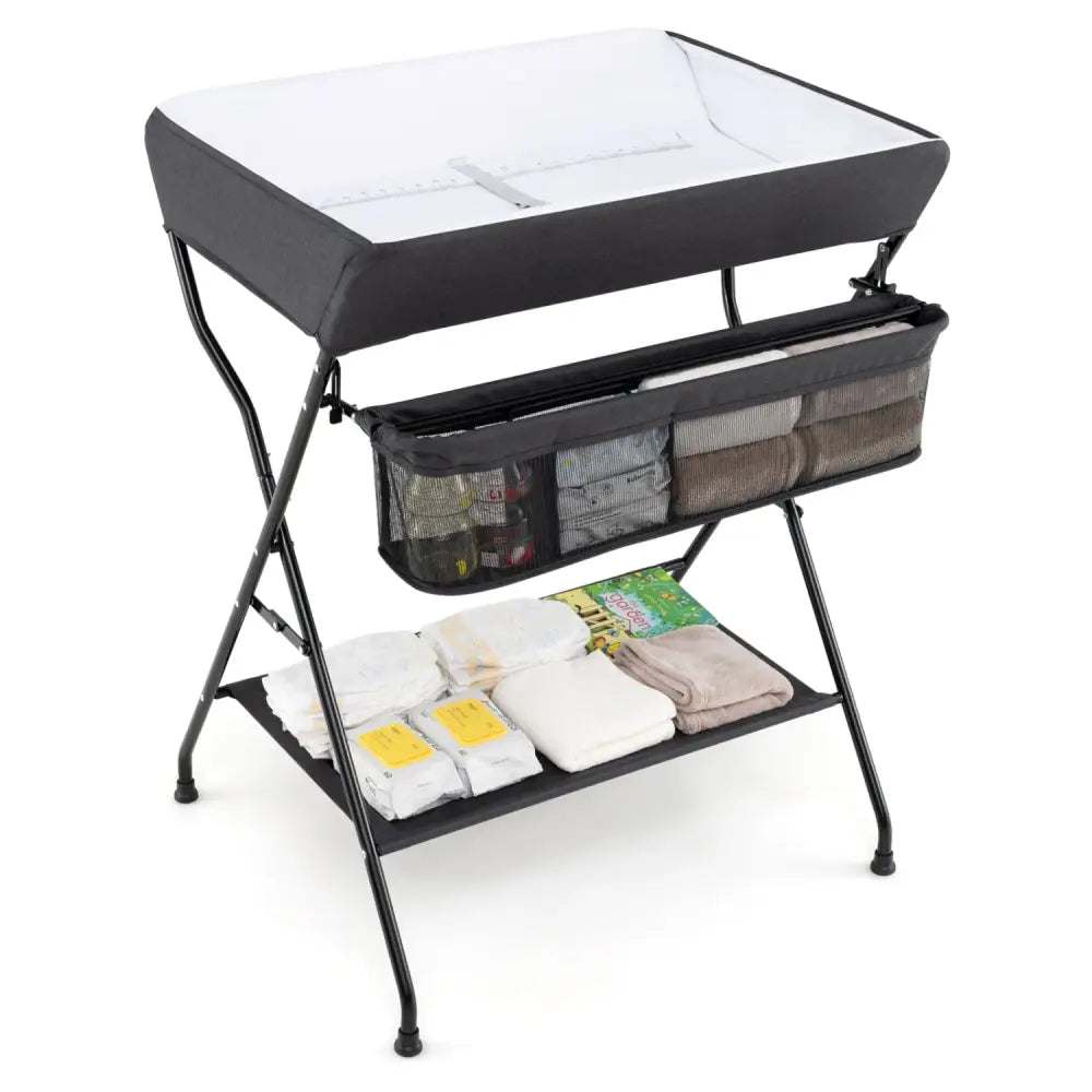 Baby Storage Folding Diaper Changing Table-Black - Black - Changing Tables