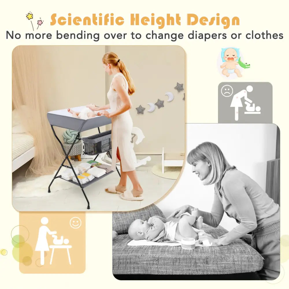 Baby Storage Folding Diaper Changing Table-Gray - Gray - Changing Tables