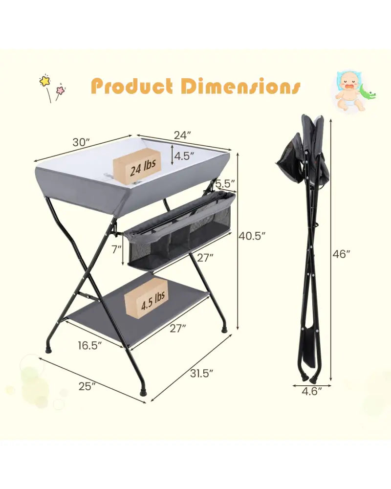 Baby Storage Folding Diaper Changing Table-Gray - Gray - Changing Tables