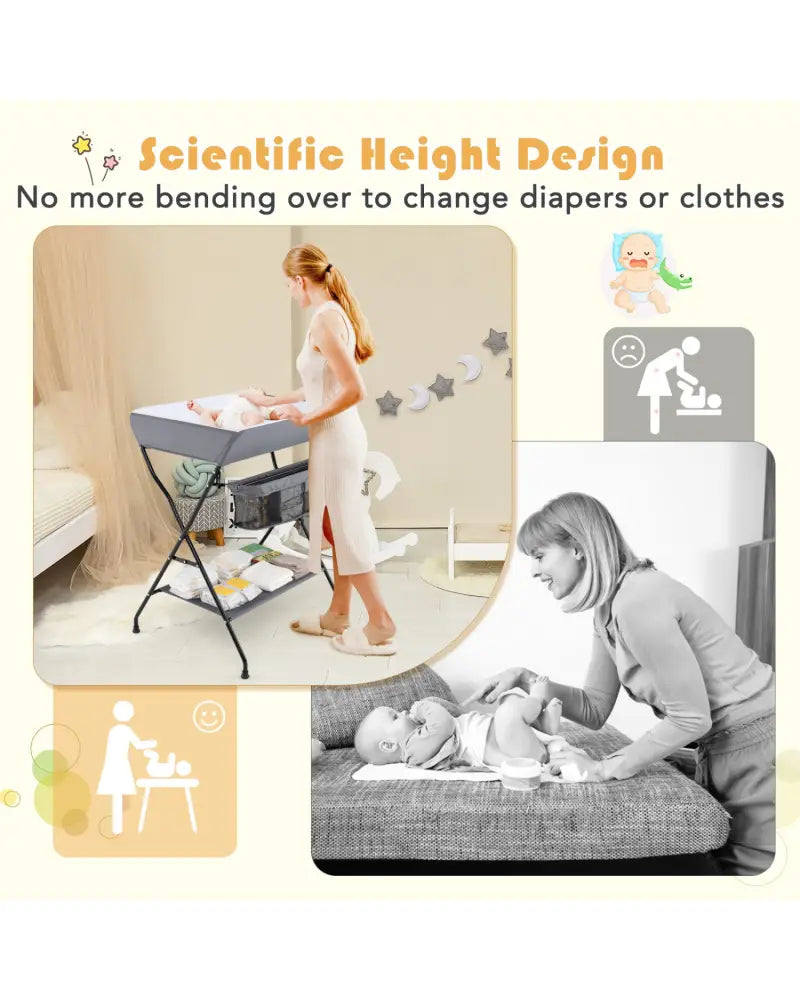 Baby Storage Folding Diaper Changing Table-Gray - Gray - Changing Tables