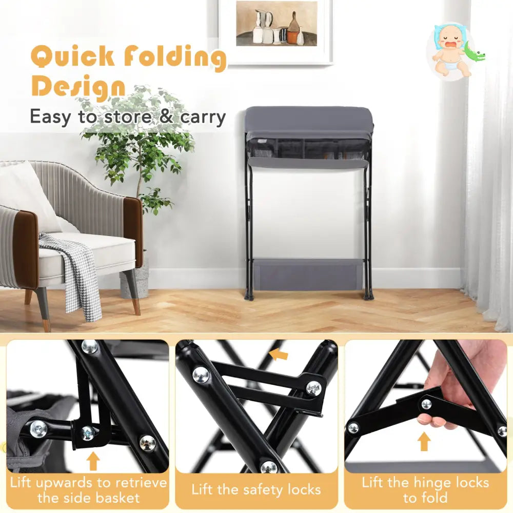 Baby Storage Folding Diaper Changing Table-Gray - Gray - Changing Tables