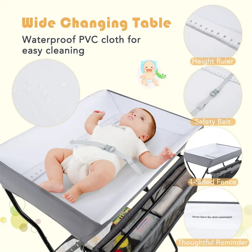 Baby Storage Folding Diaper Changing Table-Gray - Gray - Changing Tables