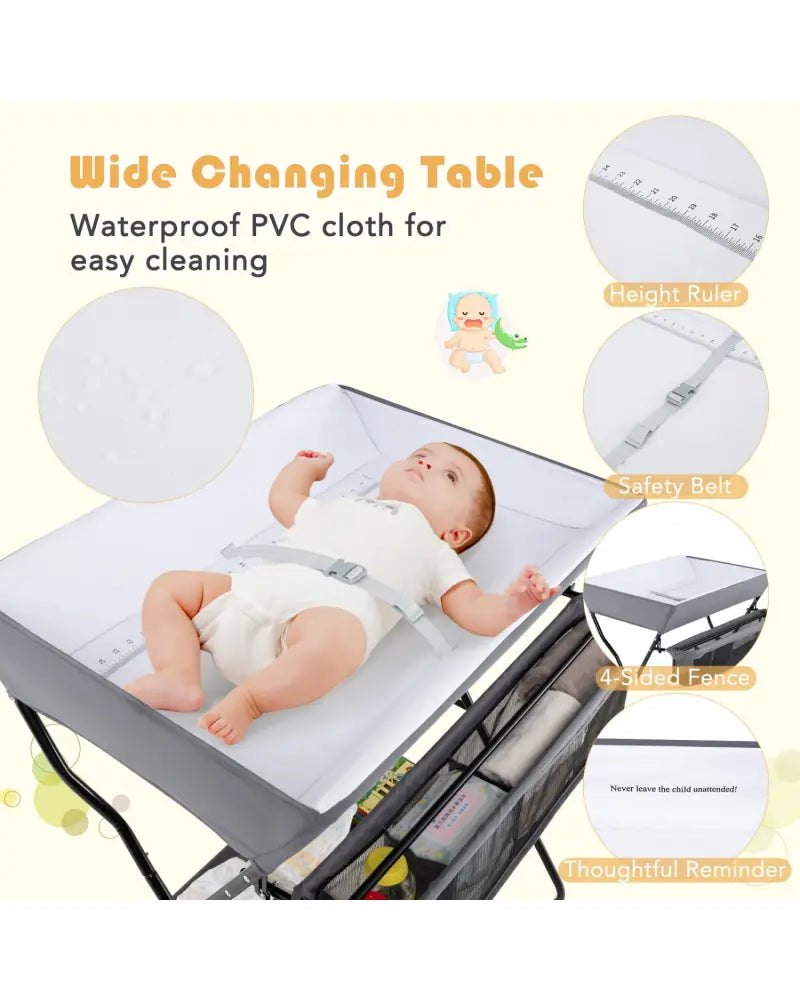Baby Storage Folding Diaper Changing Table-Gray - Gray - Changing Tables