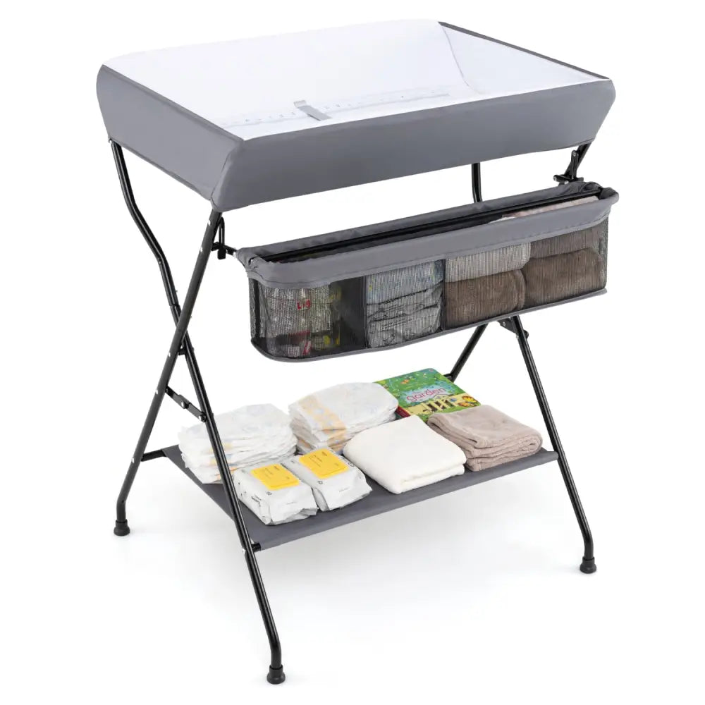 Baby Storage Folding Diaper Changing Table-Gray - Gray - Changing Tables