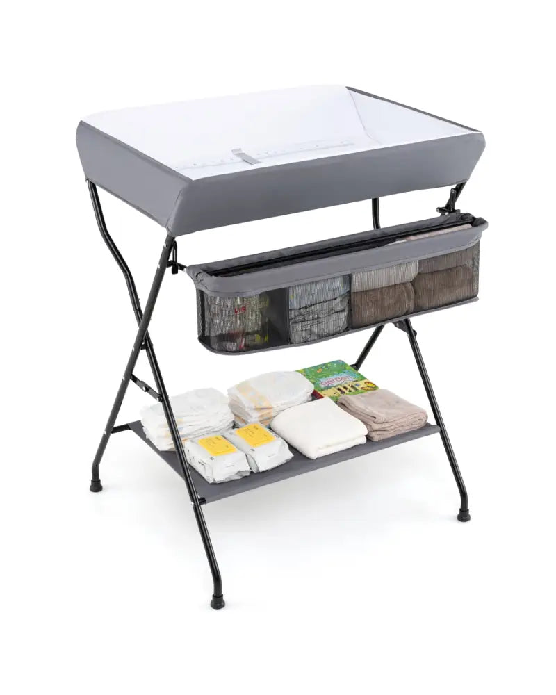 Baby Storage Folding Diaper Changing Table-Gray - Gray - Changing Tables