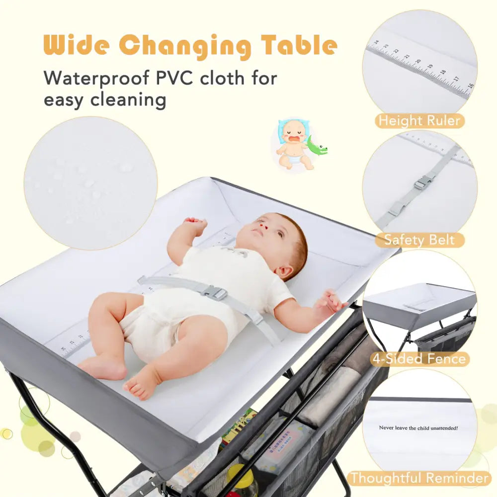 Baby Storage Folding Diaper Changing Table-Gray - Gray - Changing Tables