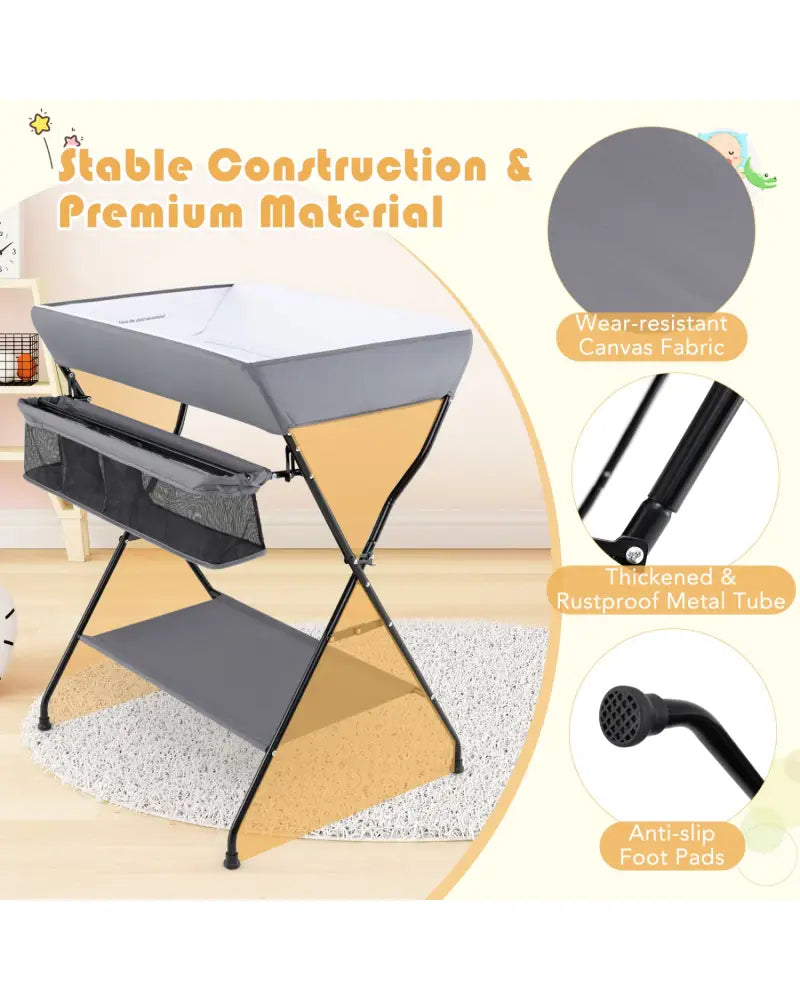 Baby Storage Folding Diaper Changing Table-Gray - Gray - Changing Tables