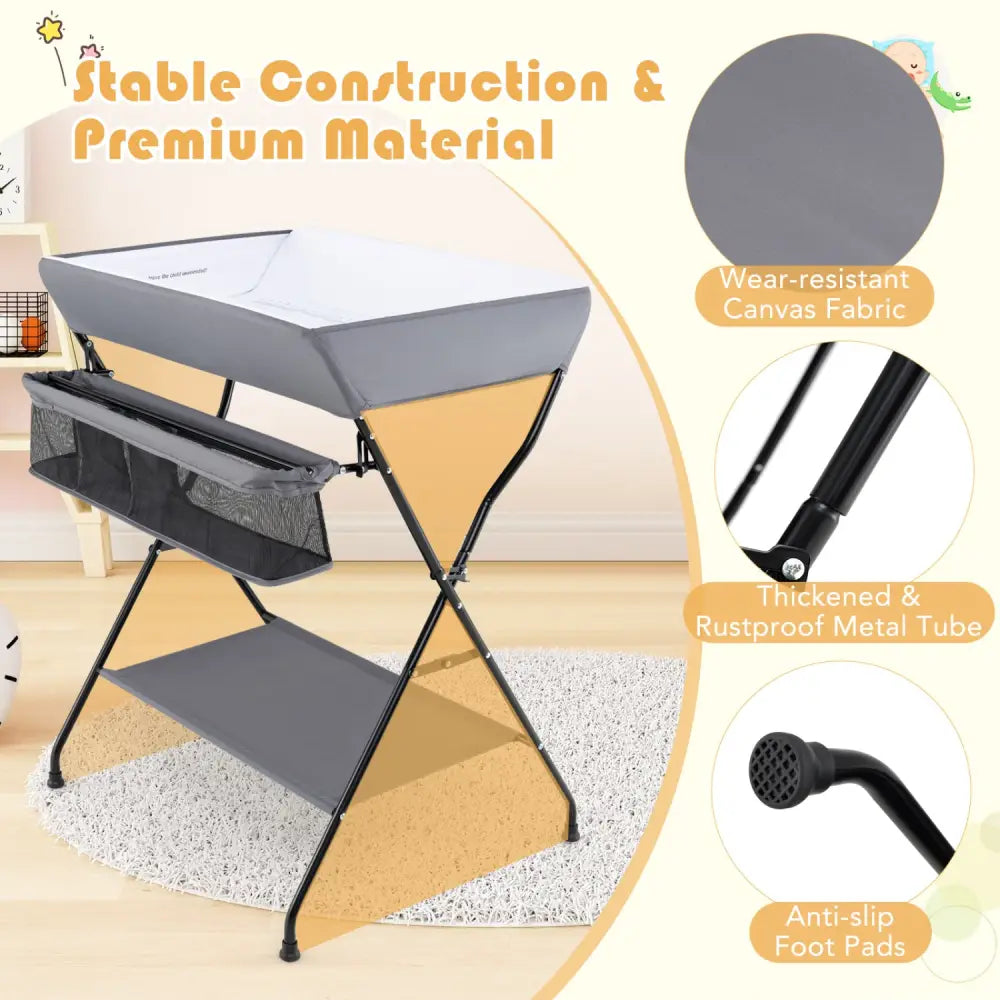 Baby Storage Folding Diaper Changing Table-Gray - Gray - Changing Tables