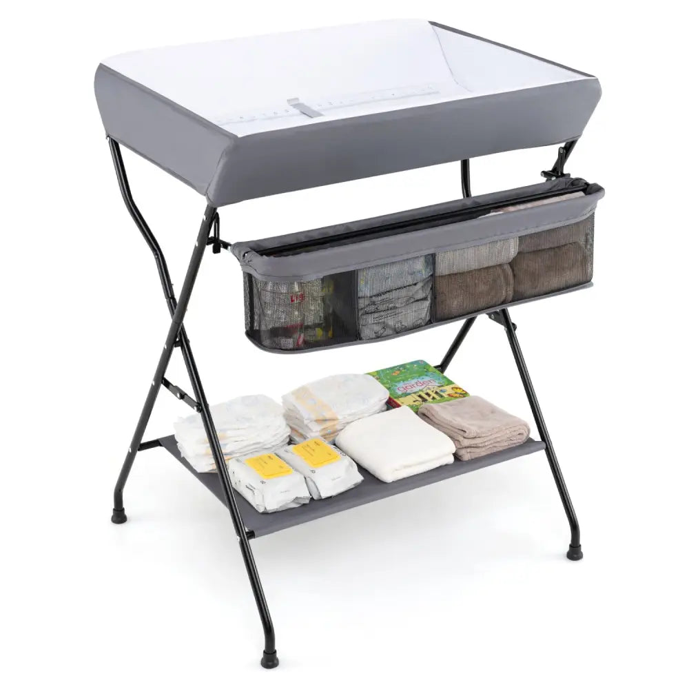 Baby Storage Folding Diaper Changing Table-Gray - Gray - Changing Tables