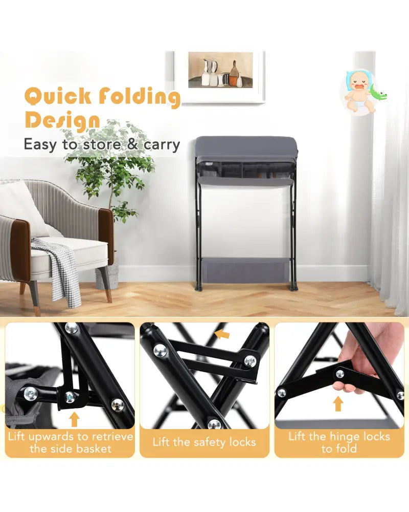 Baby Storage Folding Diaper Changing Table-Gray - Gray - Changing Tables