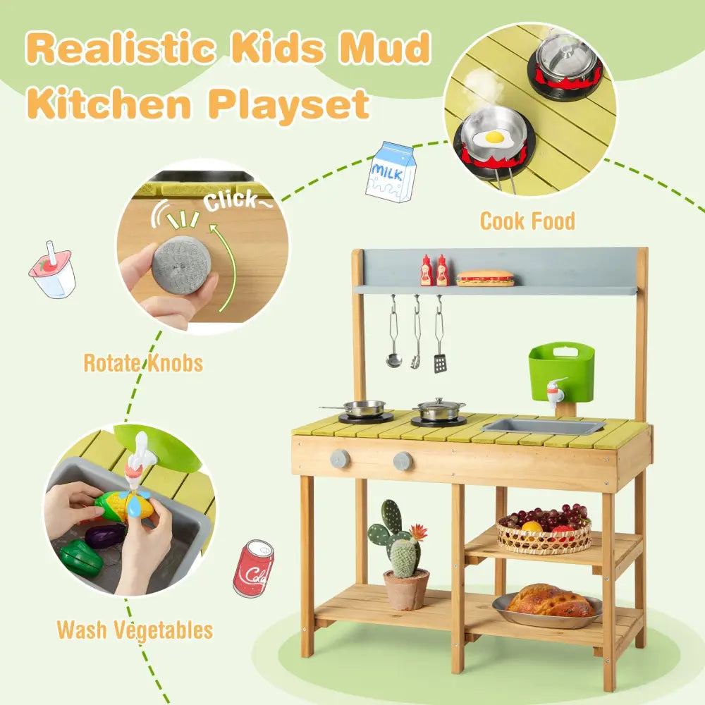 Backyard Pretend Play Toy Kitchen with Stove Top - Natural - Play Kitchen Sets