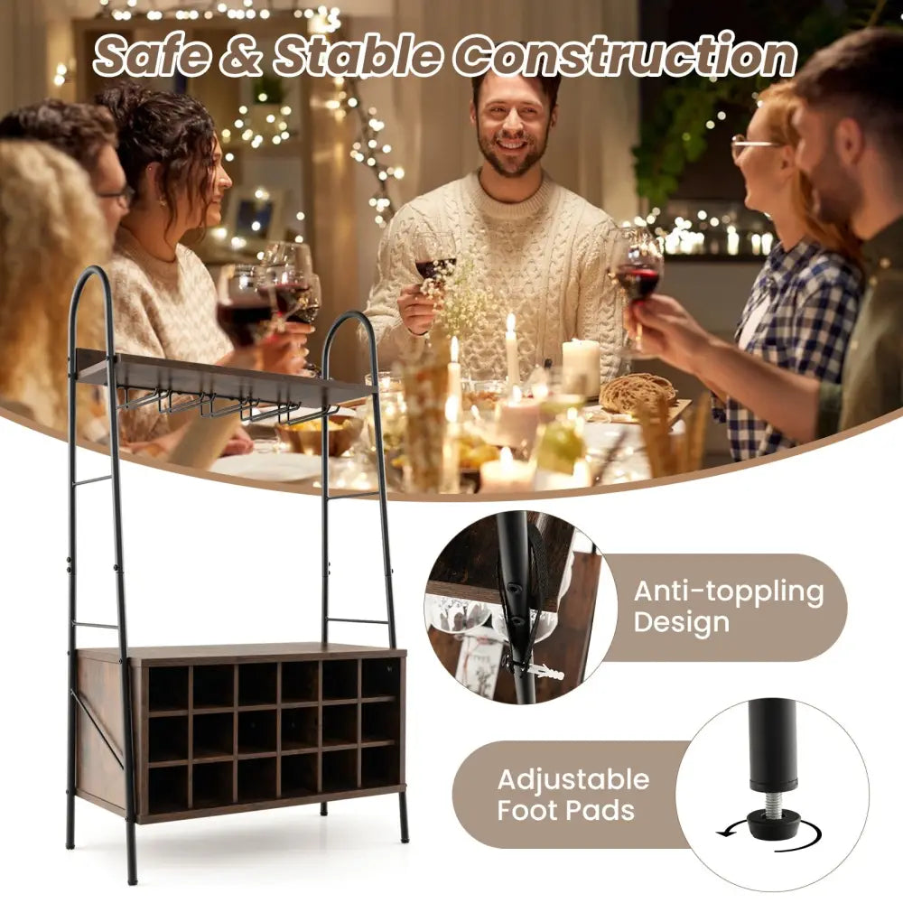 Baker’s Rack with Detachable Wine Rack and 5 Rows of Stemware Holder-Rustic Brown - Rustic Brown - Wine Racks