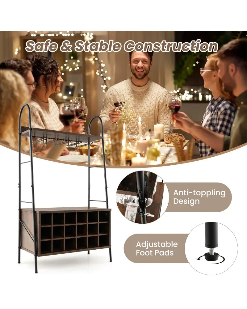 Baker’s Rack with Detachable Wine Rack and 5 Rows of Stemware Holder-Rustic Brown - Rustic Brown - Wine Racks