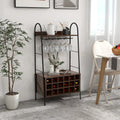 Baker’s Rack with Detachable Wine Rack and 5 Rows of Stemware Holder-Rustic Brown - Rustic Brown - Wine Racks