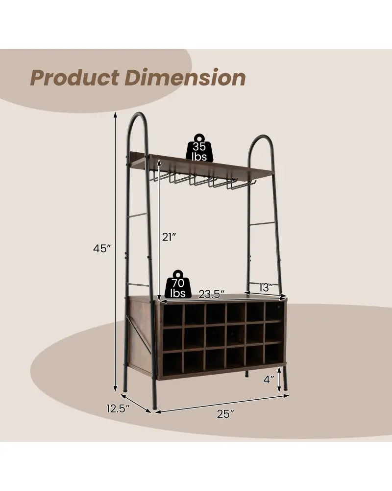 Baker’s Rack with Detachable Wine Rack and 5 Rows of Stemware Holder-Rustic Brown - Rustic Brown - Wine Racks