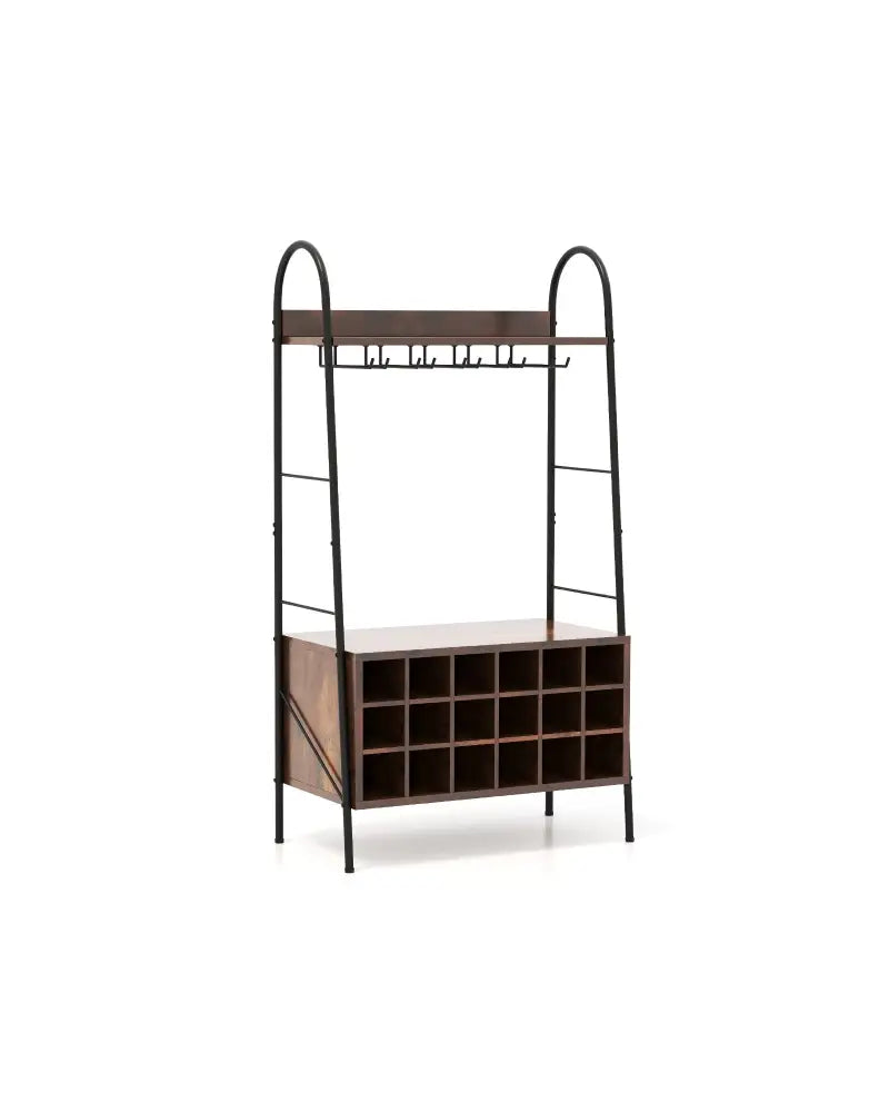 Baker’s Rack with Detachable Wine Rack and 5 Rows of Stemware Holder-Rustic Brown - Rustic Brown - Wine Racks