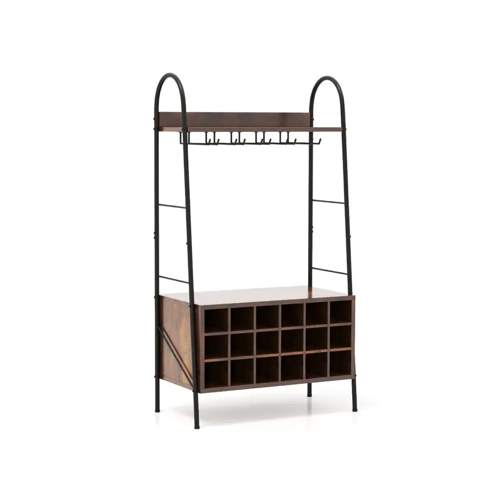Baker’s Rack with Detachable Wine Rack and 5 Rows of Stemware Holder-Rustic Brown - Rustic Brown - Wine Racks