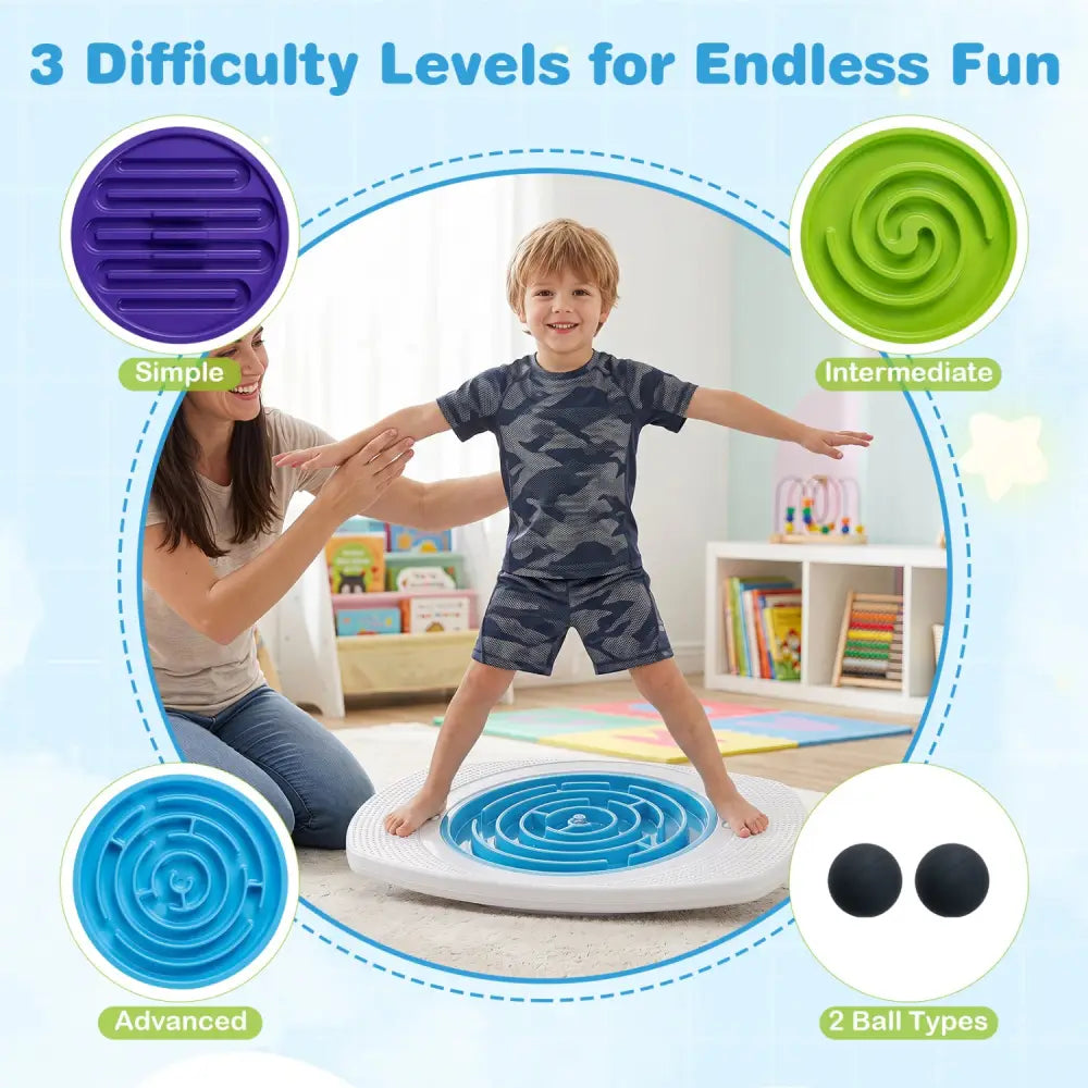 Balance Board Maze for Kids with 3 Maze Discs and 140 lbs Capacity - Toy Sports