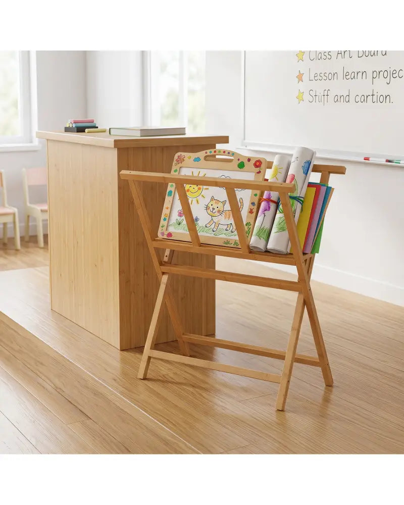 Bamboo Art Print Rack for Canvas Storage and Display-Natrual - Natural - Art Easels