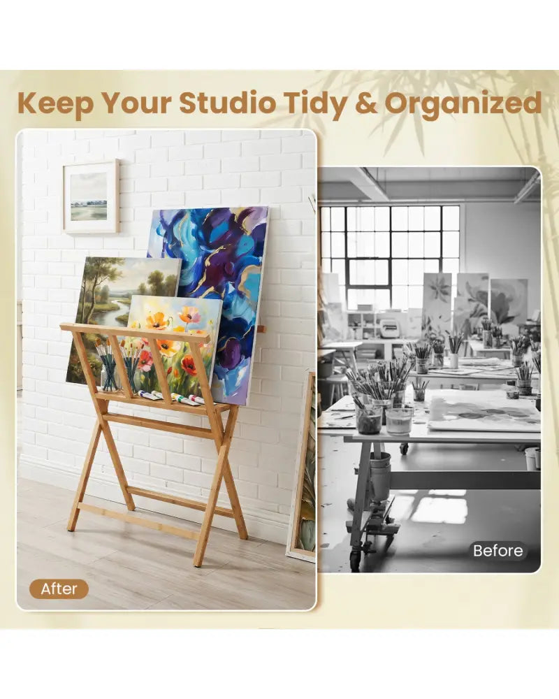Bamboo Art Print Rack for Canvas Storage and Display-Natrual - Natural - Art Easels