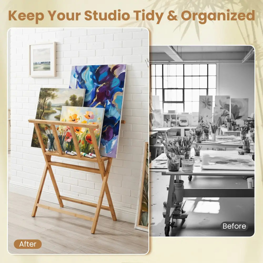 Bamboo Art Print Rack for Canvas Storage and Display-Natrual - Natural - Art Easels