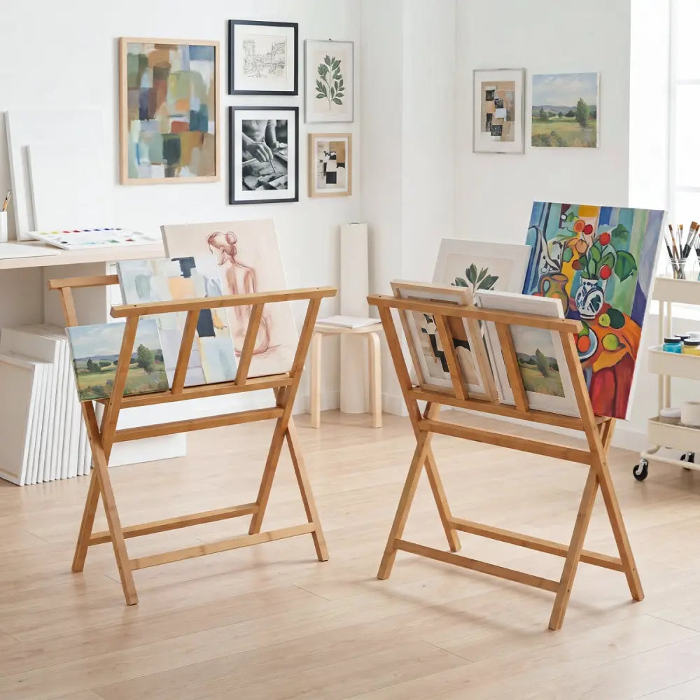 Bamboo Art Print Rack for Canvas Storage and Display-Natrual - Natural - Art Easels