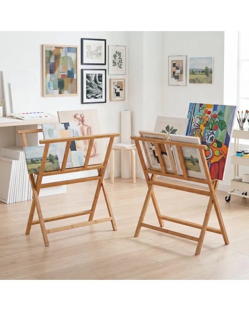 Bamboo Art Print Rack for Canvas Storage and Display-Natrual - Natural - Art Easels