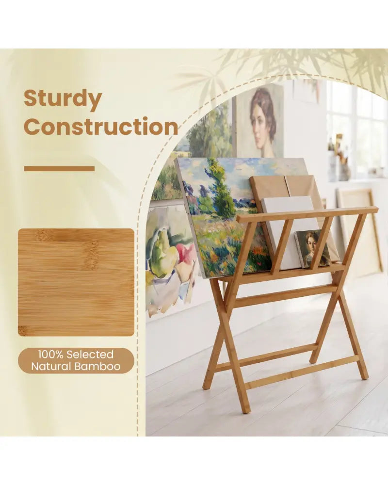 Bamboo Art Print Rack for Canvas Storage and Display-Natrual - Natural - Art Easels