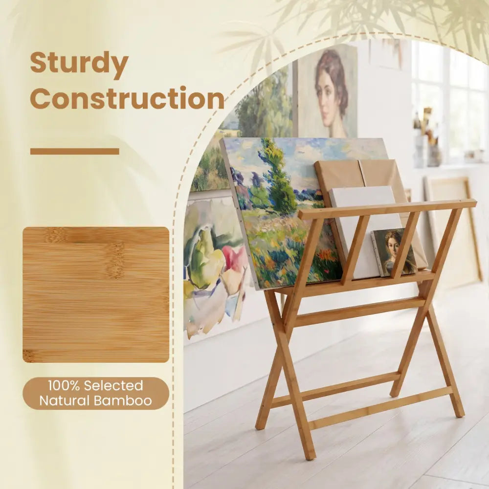 Bamboo Art Print Rack for Canvas Storage and Display-Natrual - Natural - Art Easels