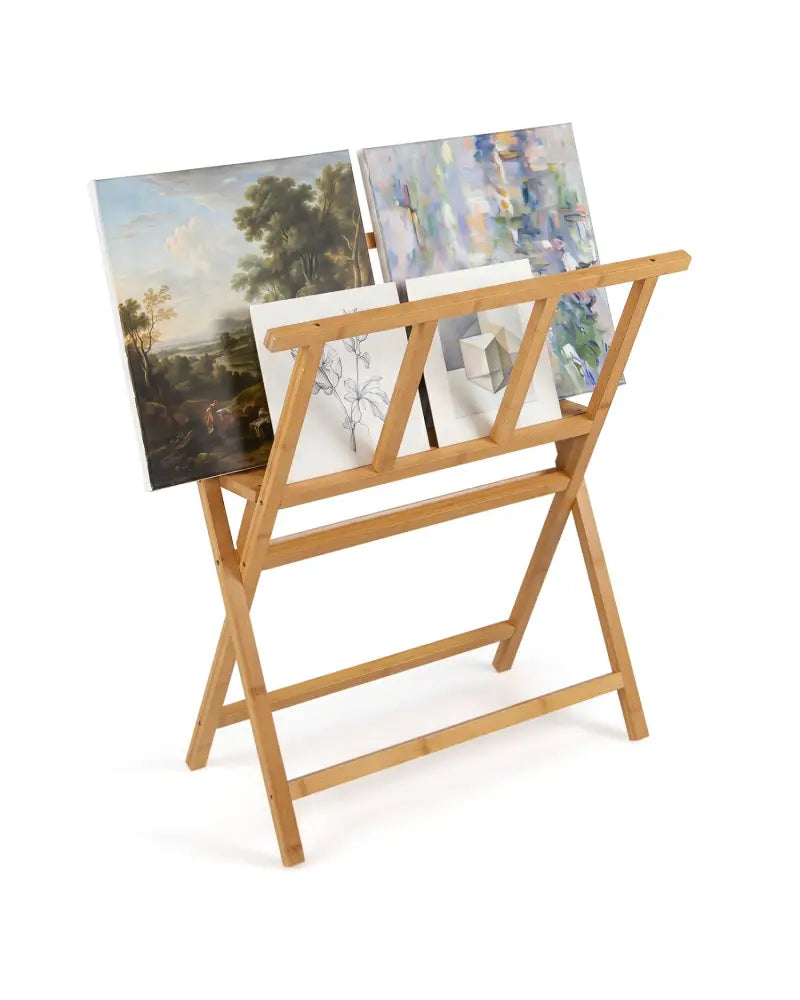 Bamboo Art Print Rack for Canvas Storage and Display-Natrual - Natural - Art Easels