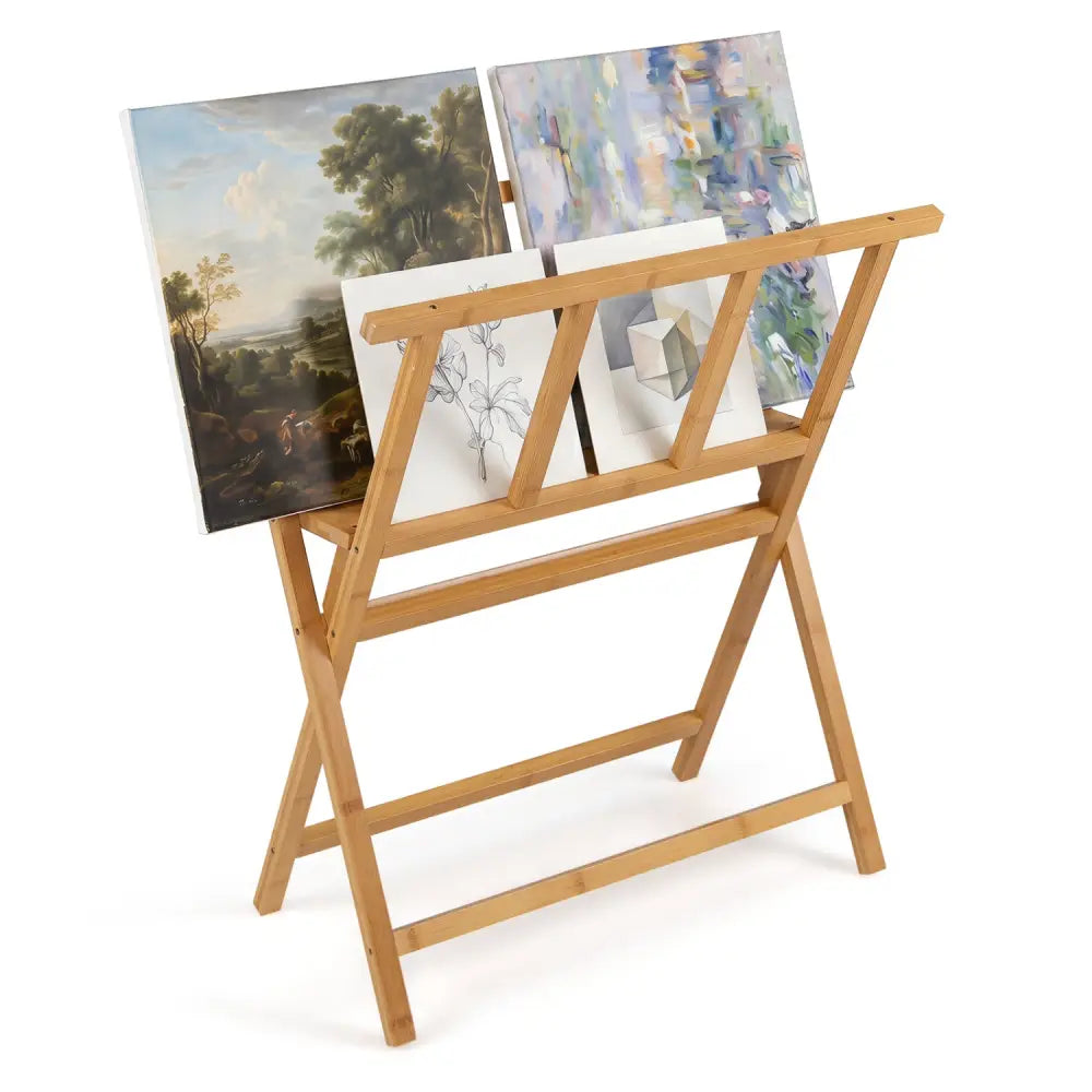 Bamboo Art Print Rack for Canvas Storage and Display-Natrual - Natural - Art Easels