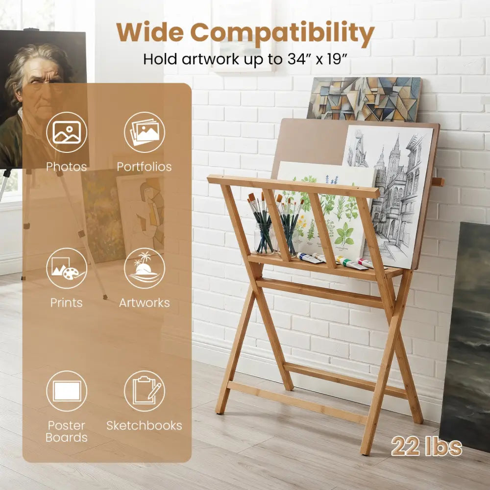 Bamboo Art Print Rack for Canvas Storage and Display-Natrual - Natural - Art Easels