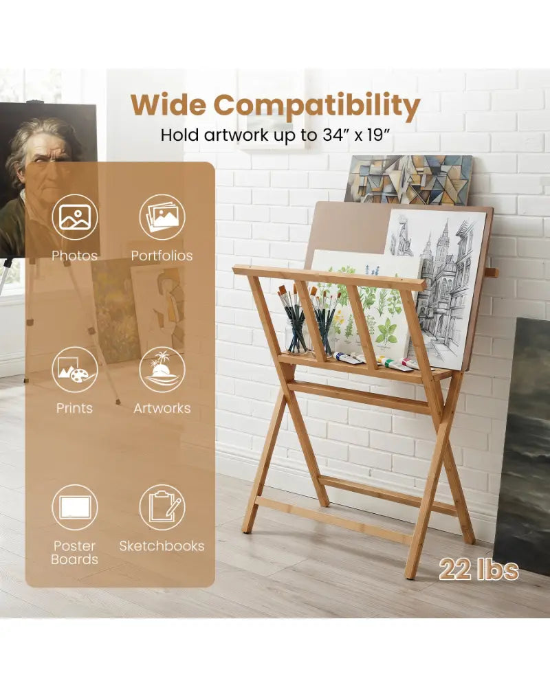 Bamboo Art Print Rack for Canvas Storage and Display-Natrual - Natural - Art Easels