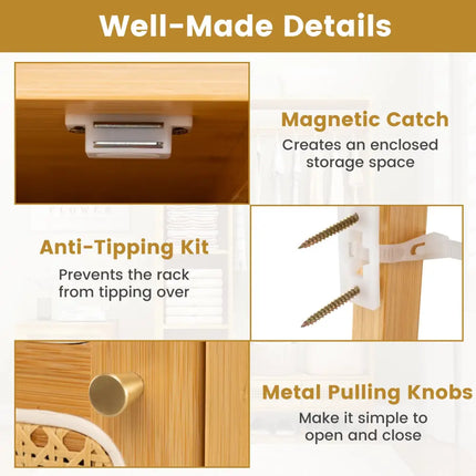 Bamboo Clothing Rack with Cabinet and Drawers and Hanging Rod-Natural - Natural - Clothing & Closet Storage