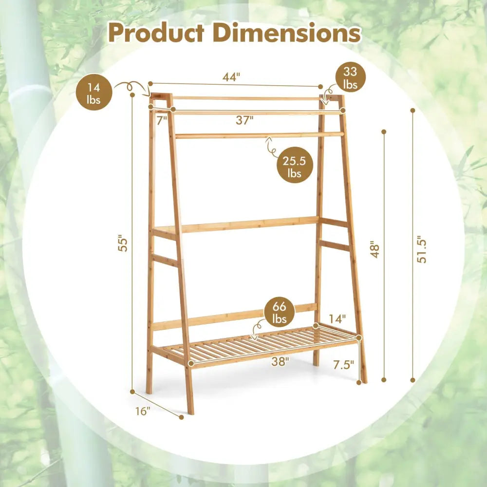 Bamboo Clothing Rack with Storage Shelves-Natural - Natural - Clothing & Closet Storage