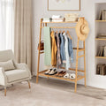 Bamboo Clothing Rack with Storage Shelves-Natural - Natural - Clothing & Closet Storage
