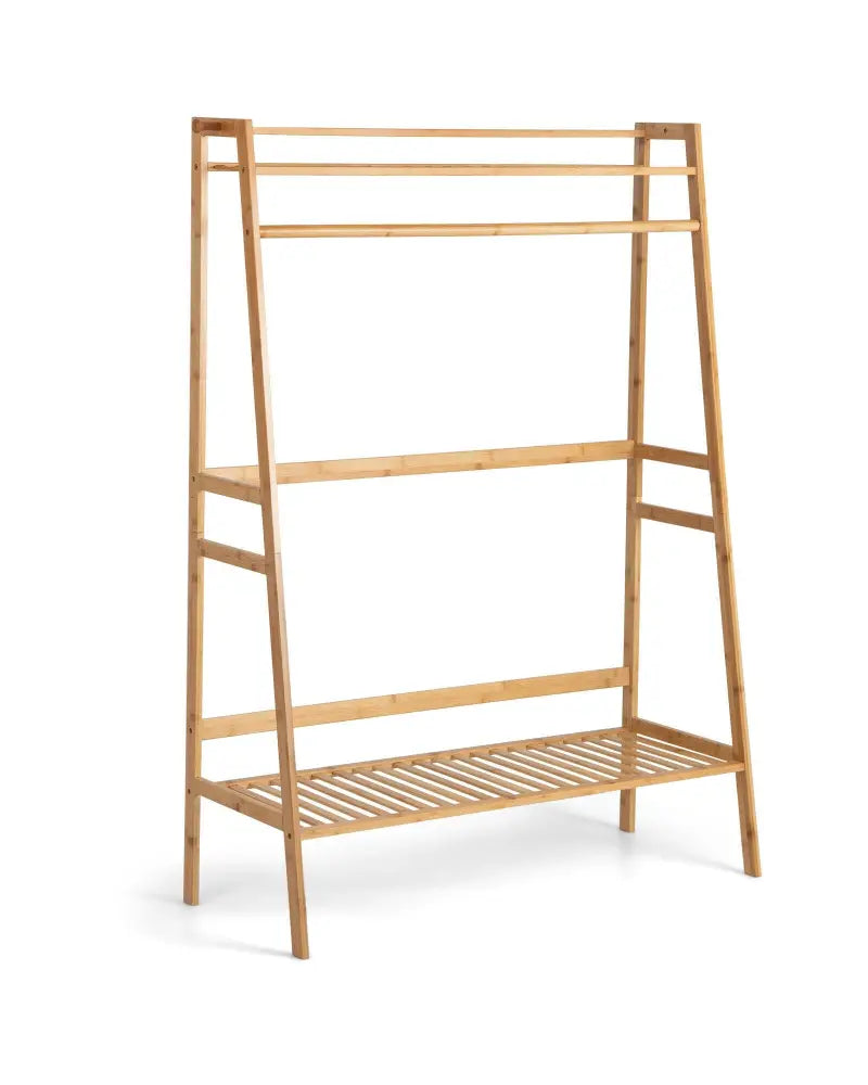 Bamboo Clothing Rack with Storage Shelves-Natural - Natural - Clothing & Closet Storage