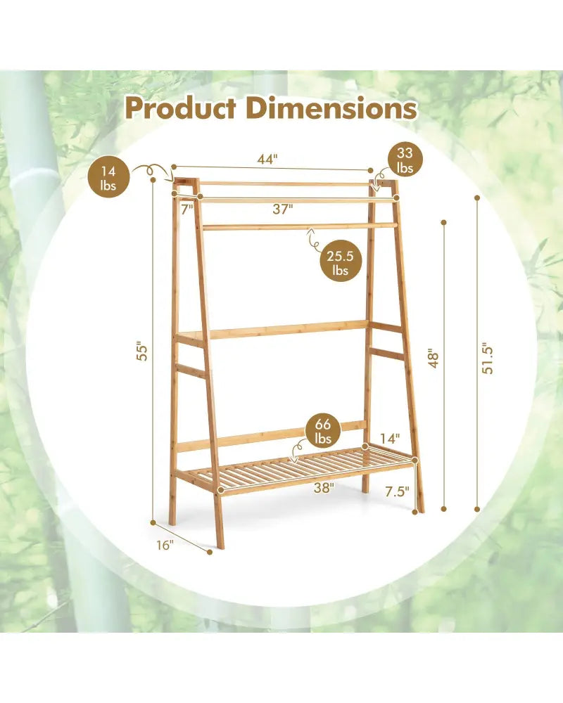 Bamboo Clothing Rack with Storage Shelves-Natural - Natural - Clothing & Closet Storage