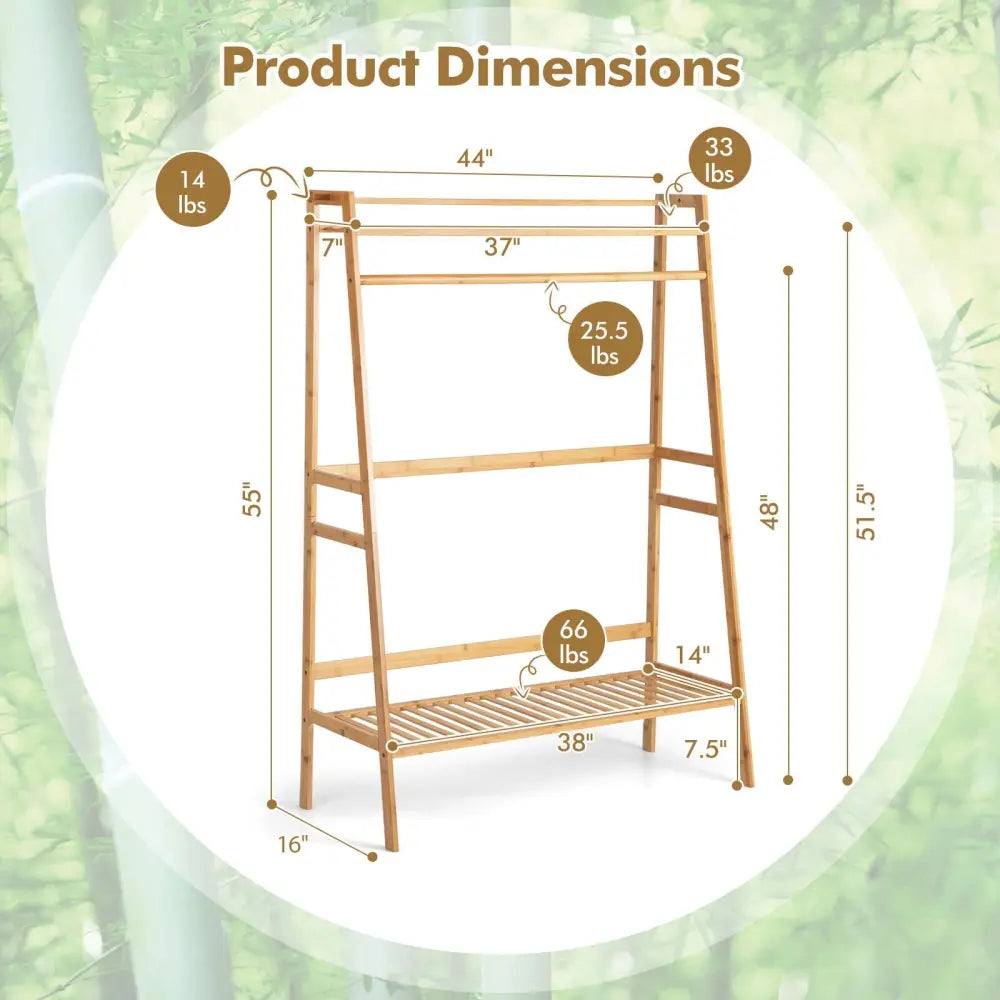 Bamboo Clothing Rack with Storage Shelves-Natural - Natural - Clothing & Closet Storage