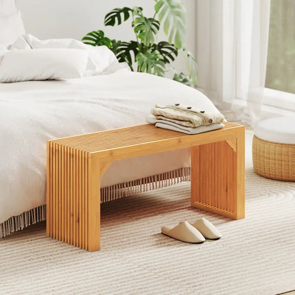 Bamboo Dining Bench Long Entryway Bench Indoor Outdoor Solid Wood Bench-Natural - Natural - Outdoor Benches