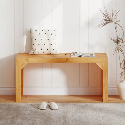 Bamboo Dining Bench Long Entryway Bench Indoor Outdoor Solid Wood Bench-Natural - Natural - Outdoor Benches