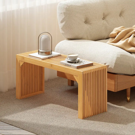 Bamboo Dining Bench Long Entryway Bench Indoor Outdoor Solid Wood Bench-Natural - Natural - Outdoor Benches