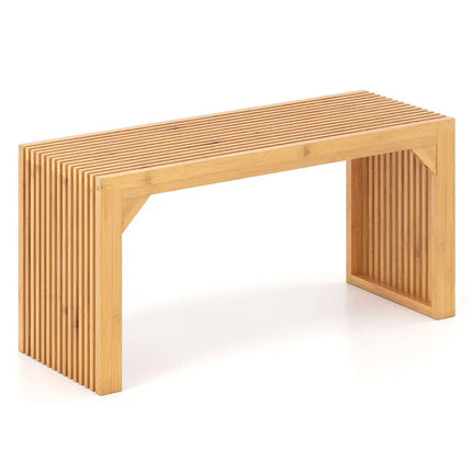Bamboo Dining Bench Long Entryway Bench Indoor Outdoor Solid Wood Bench-Natural - Natural - Outdoor Benches